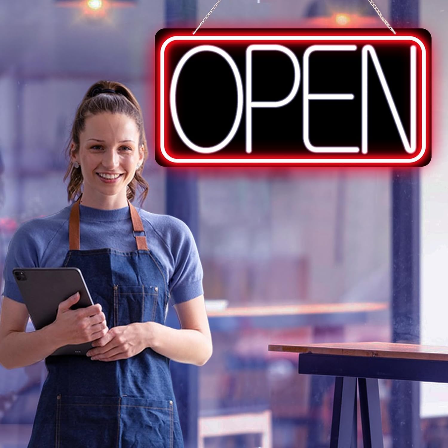 22" X 11" Led Neon Open Signs for Business Ultra Bright Plug In Electric Light Up Large Open Signs with ON/OFF Switch and 12V/2A AC Adapter for Storefront Window Bar Salon Coffee Stores (Red/White)