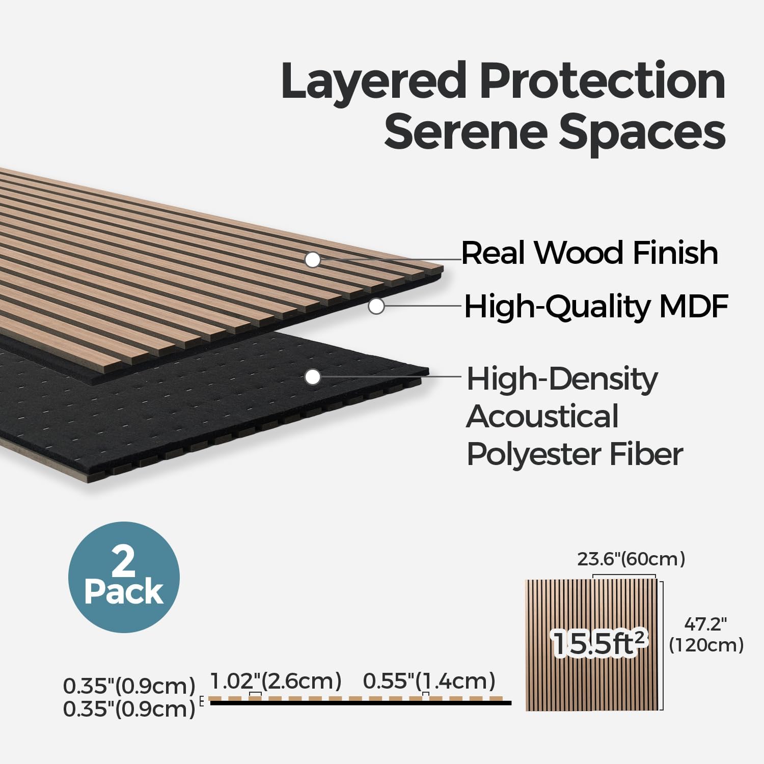 AKUMAX Sound Proof Foam Panels for Walls-Wood Wall Slat Acoustic Panels for Wall and Ceiling-96x24Inches 2 Soundproof Solar Panels,3D Wall Panels for Home Decor (Walnut)