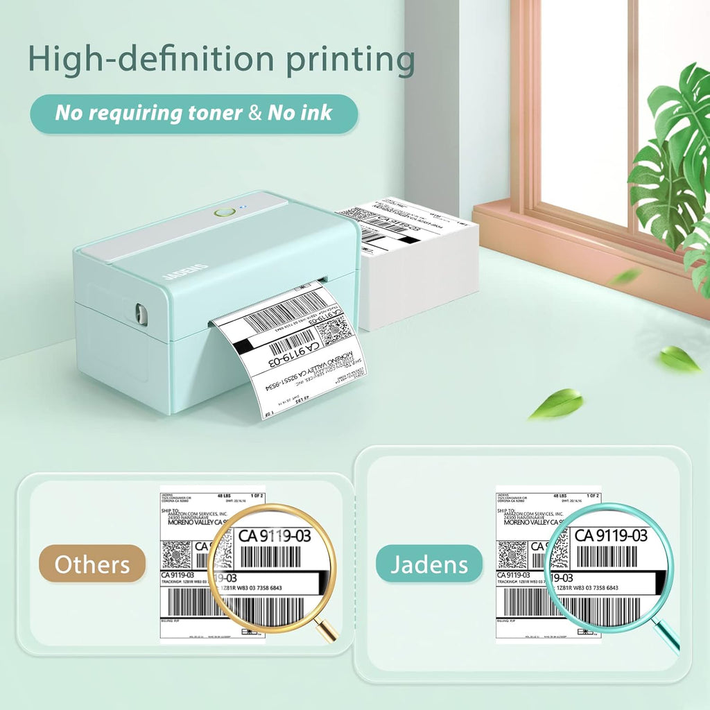 JADENS Bluetooth Thermal Label Printer -Wireless Shipping Label Printer for Small Business & Package, USPS, Etsy, Amazon, Compatible with iPhone, Windows, Android, 4x6, Label Maker, Green