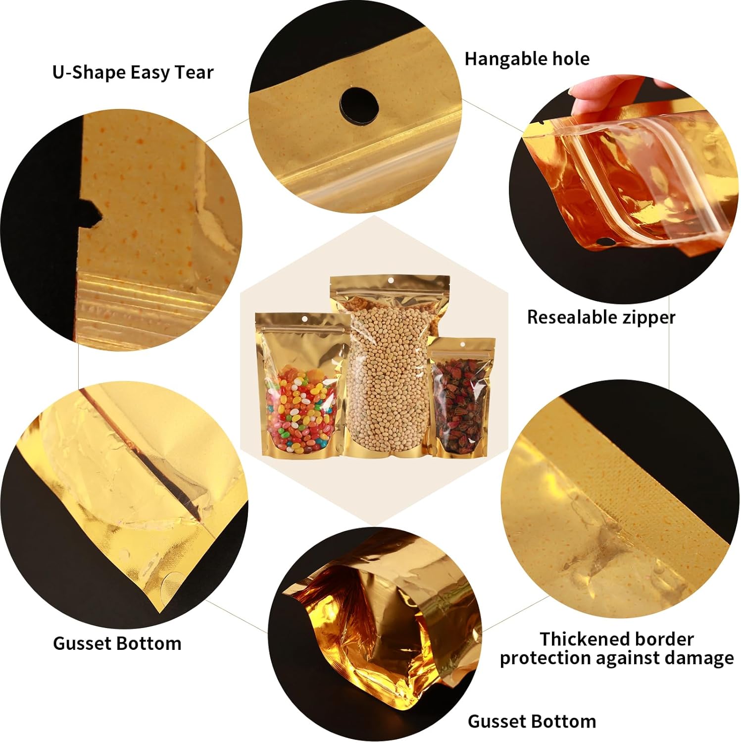 150 Pcs Mylar Bags for Food Storage, 8x12 Mylar Bag with Window Stand Up, Bulk Holographic Resealable Bags Smell Proof Bag Food Packaging for Small Business Freeze Dried Candy Jewelry Foil Packaging
