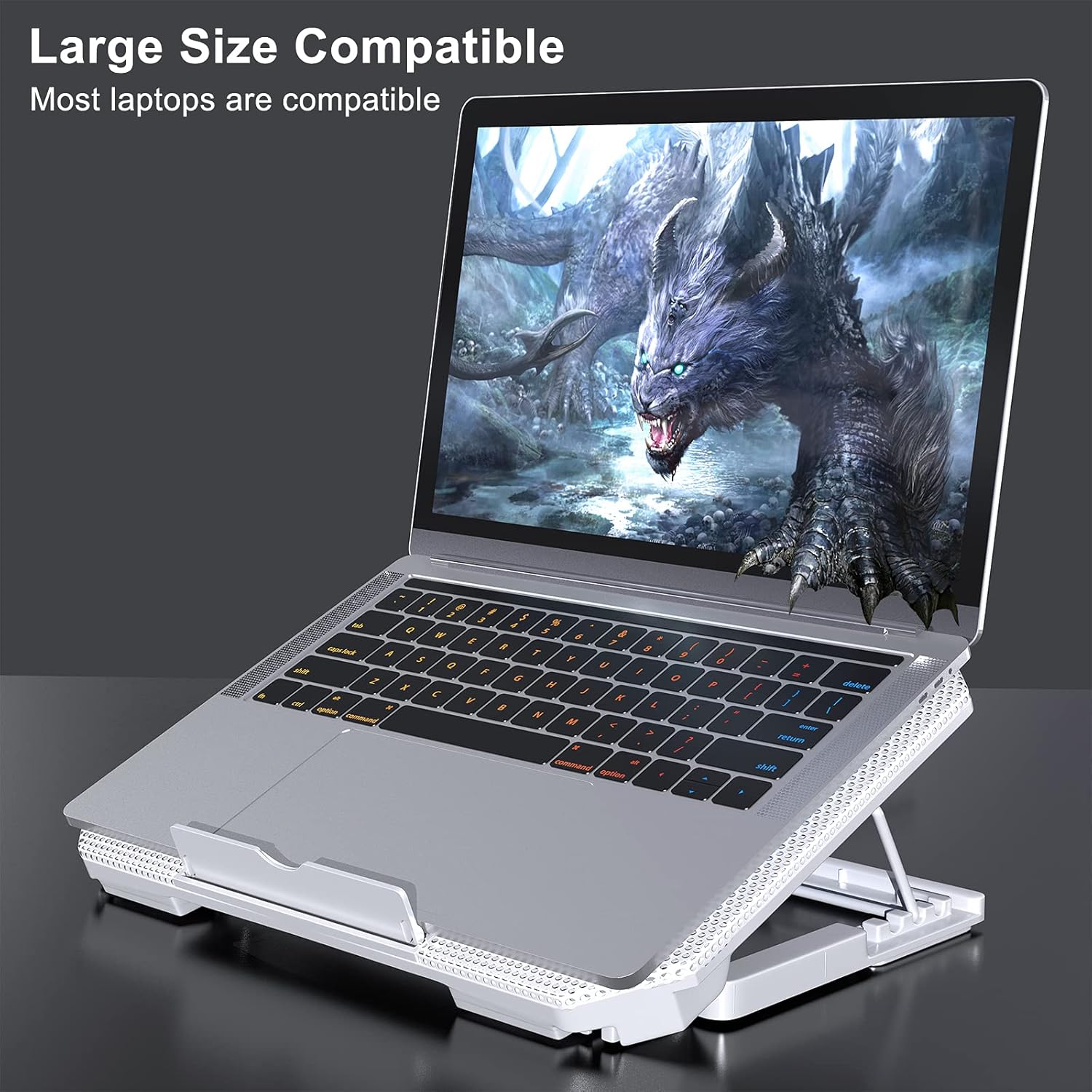 Laptop Cooling Pad with Adjustable Height Two 5.1 Inches Fan 2 USB Ports Suitable for 12"-15.6" Laptops（White）