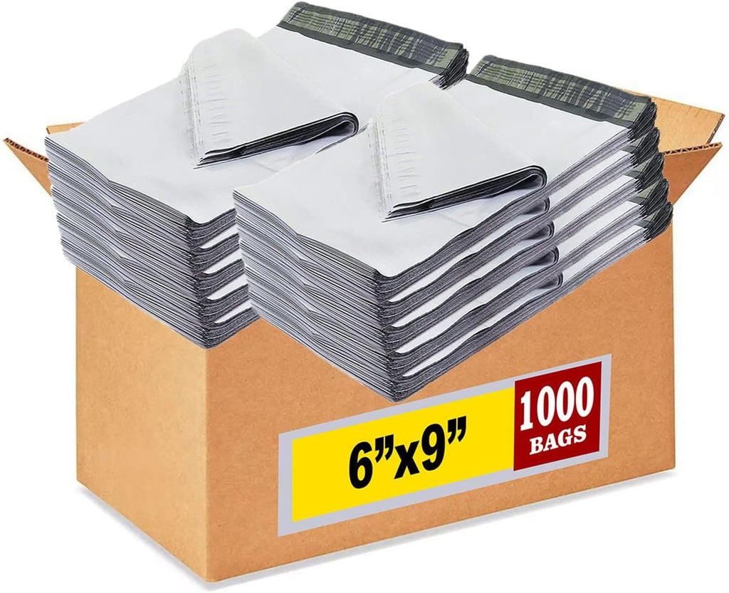 iMBAPrice 6x9 Inches White Poly Mailers, 1000-Pack Small #1 White Color Poly Mailing Shipping Envelopes Bags, Self Seal Adhesive Waterproof and Tear Proof (Total 1000 Bags) in Bulk