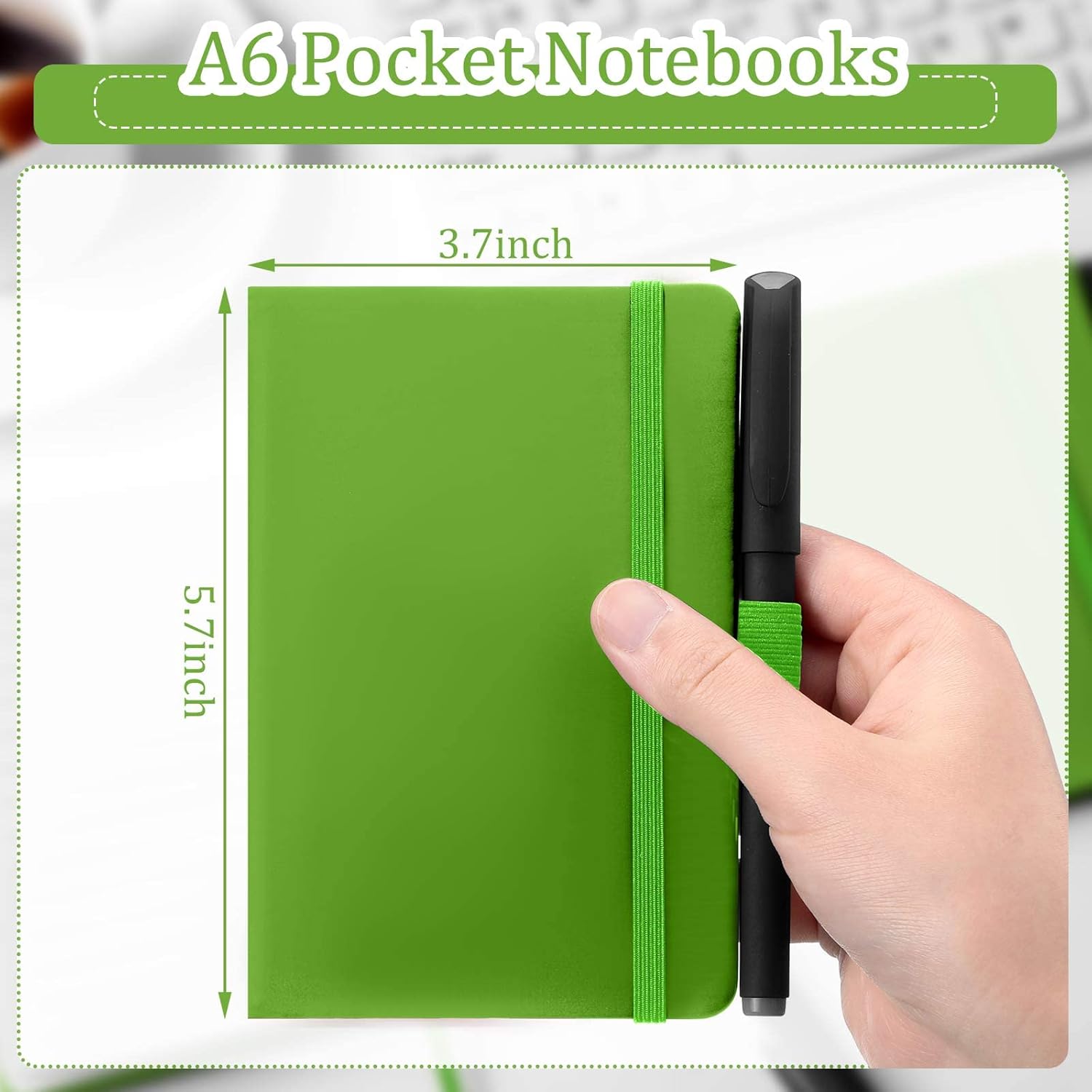 Laumoi 36 Sets Pocket Notebook Journals with Pens A6 Cute Small Journal Notebook Ruled Lined Mini Notepad Hardcover Executive Notebooks Set with Pen Holder for School Office, 3.7 x 5.7 Inch (Green)