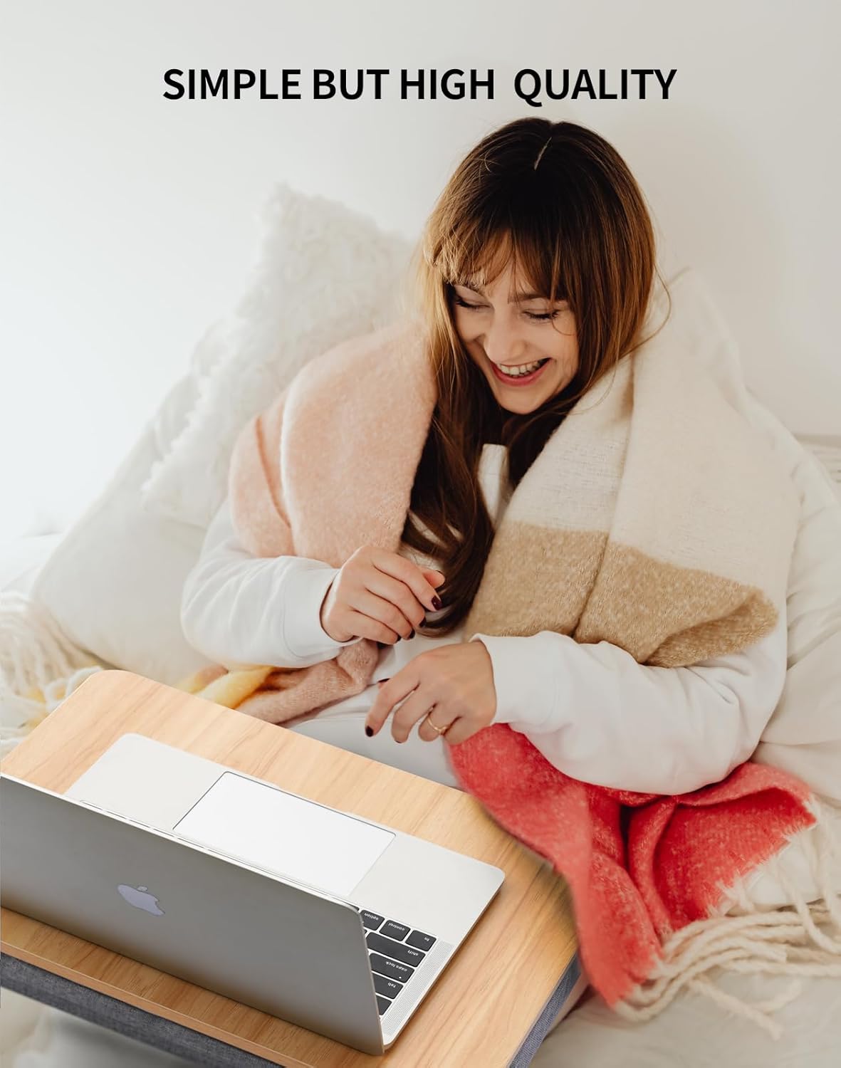 Portable Lap Laptop Desk with Pillow Cushion, Fits up to 15.6 inch Laptop, Lap Stand for Bed & Couch & Carpet, Book Tablet/Drawing Board/Computer Laptop Stand - Light Brown Wood