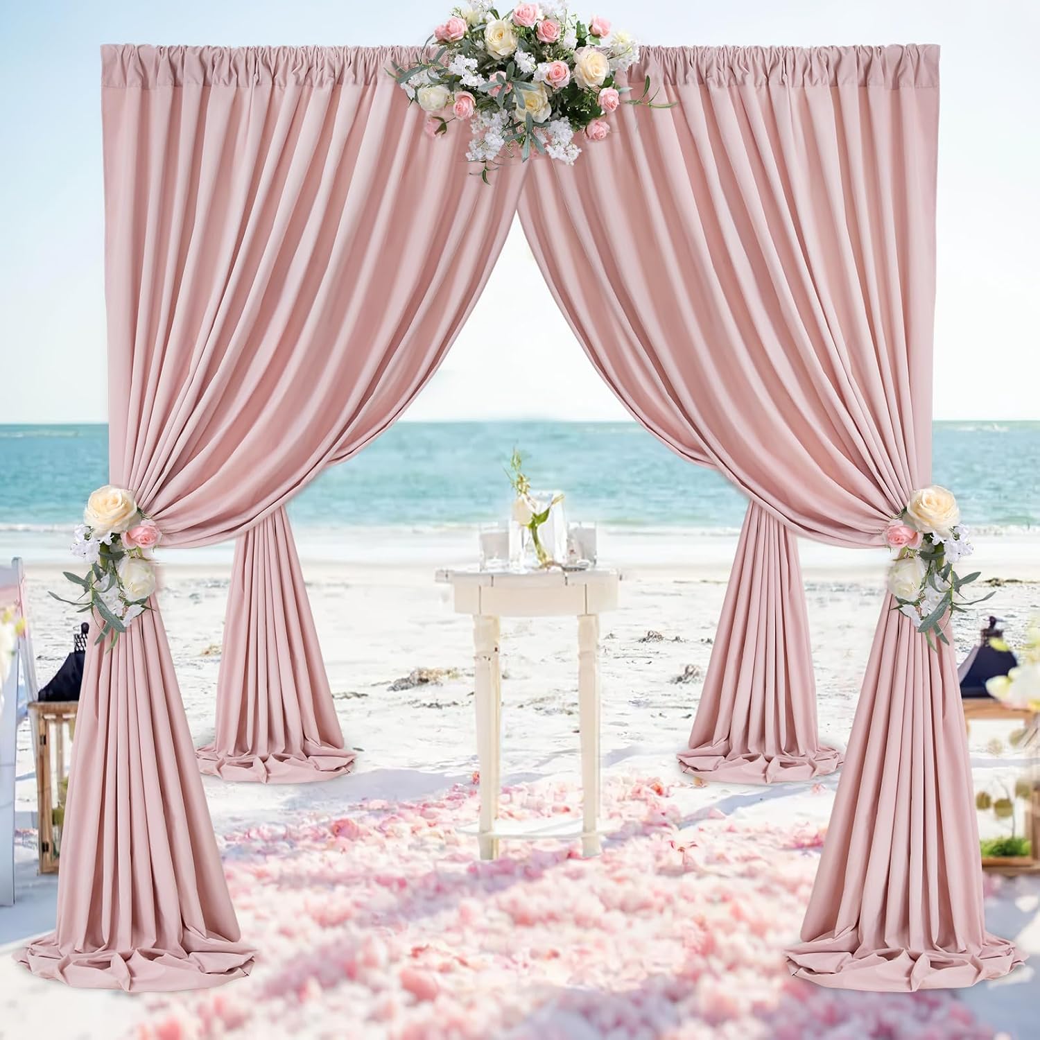 Dusty Rose Polyester Backdrop Curtains: 20 ft x 10 ft Photography Backdrop Drapes - Baby Shower Birthday Party Decorations 4 Panels 5ft x 10ft