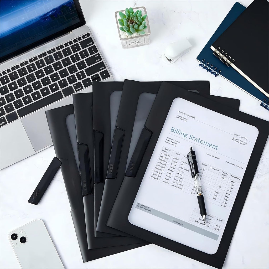 Yeaqee 50 Pcs Clear Report Covers with Clip Sliding Bar Locking Report Folder Cover Plastic Presentation Folders Binder Portfolio for Letter Size Document Paper Resume, Black 9 x 11.4 Inch