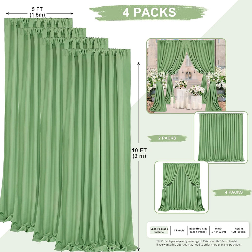 Sage Green Backdrop Curtains 20x10ft: Outdoor Polyester Photo Backdrop Drapes - 4 Panels 5x10ft for Rustic Birthday Party Background Decoration