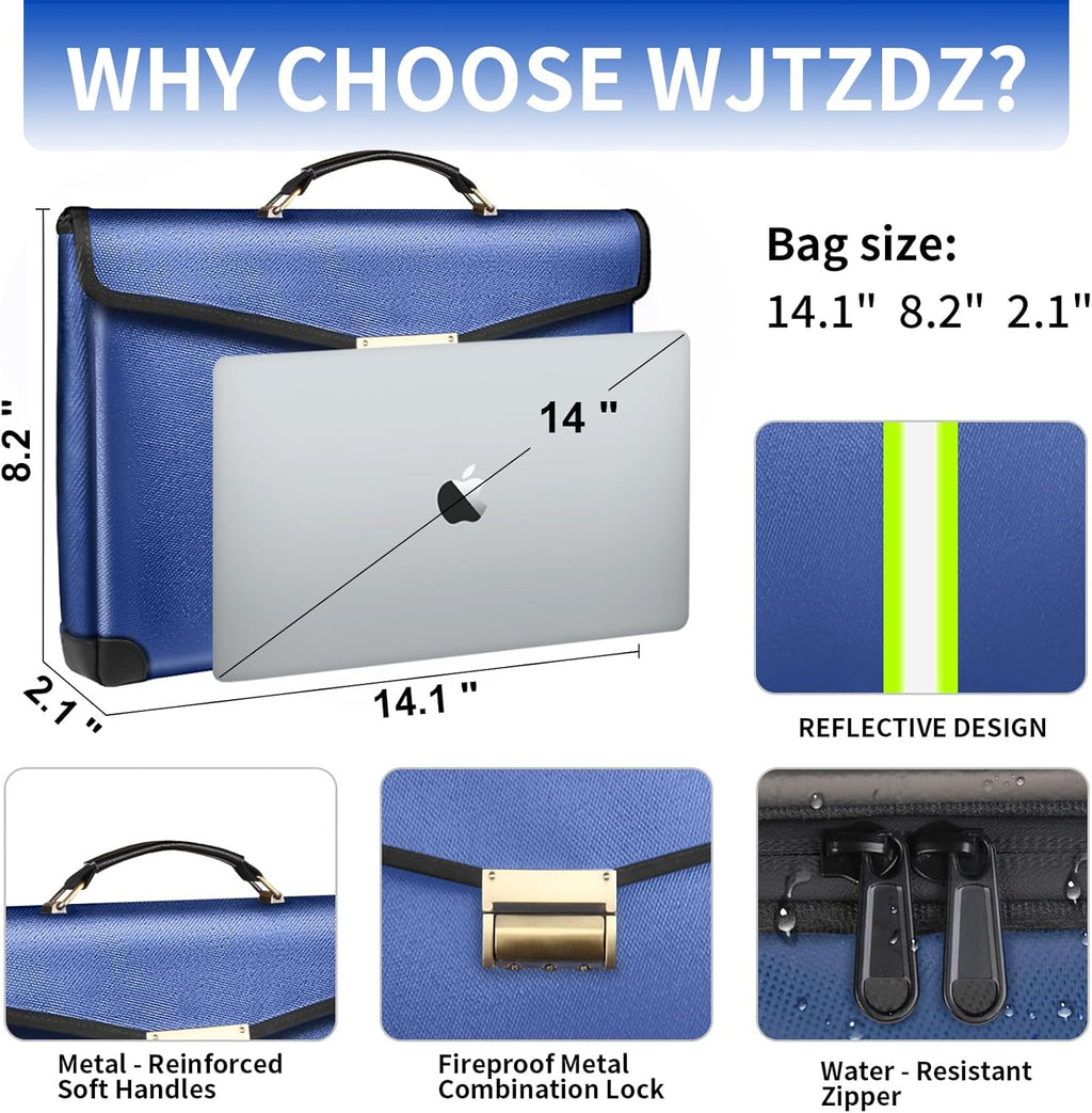 Large Capacity Upgraded Fireproof Money Bag with Lock 6500°F,10 Layers of Heat Insulated Materials with Waterproof Zipper/Reflective Strip with Handle for Cash/Important Documents