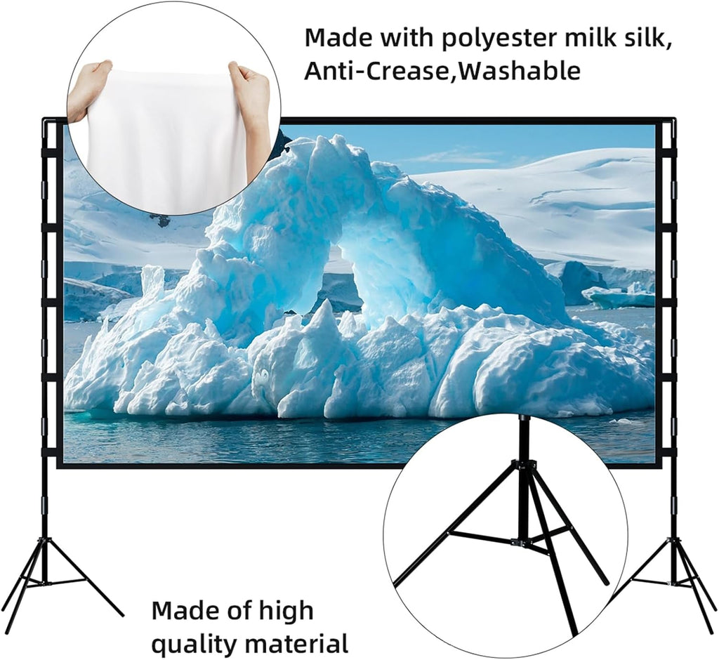 TOWOND Projector Screen with Stand, 100 inch Outdoor Projector Screen Portable Indoor Projection Screen 16:9 4K Rear Front Movie Screen with Carry Bag for Home Backyard Theater