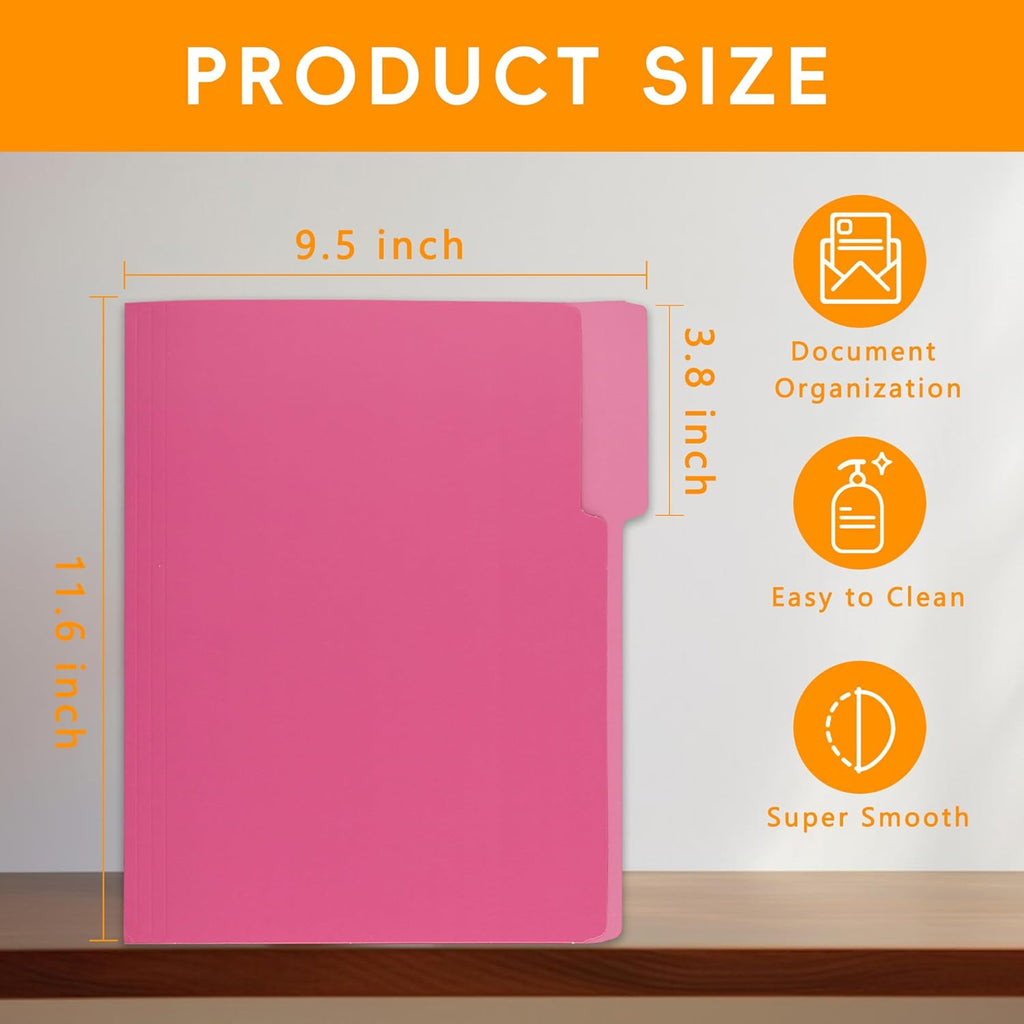 100 Packs File Folder,1/3-Cut Tabs,File Folders Letter Size,8.5x11 Pink File Folders for Office,School and Home,Organizer Documents
