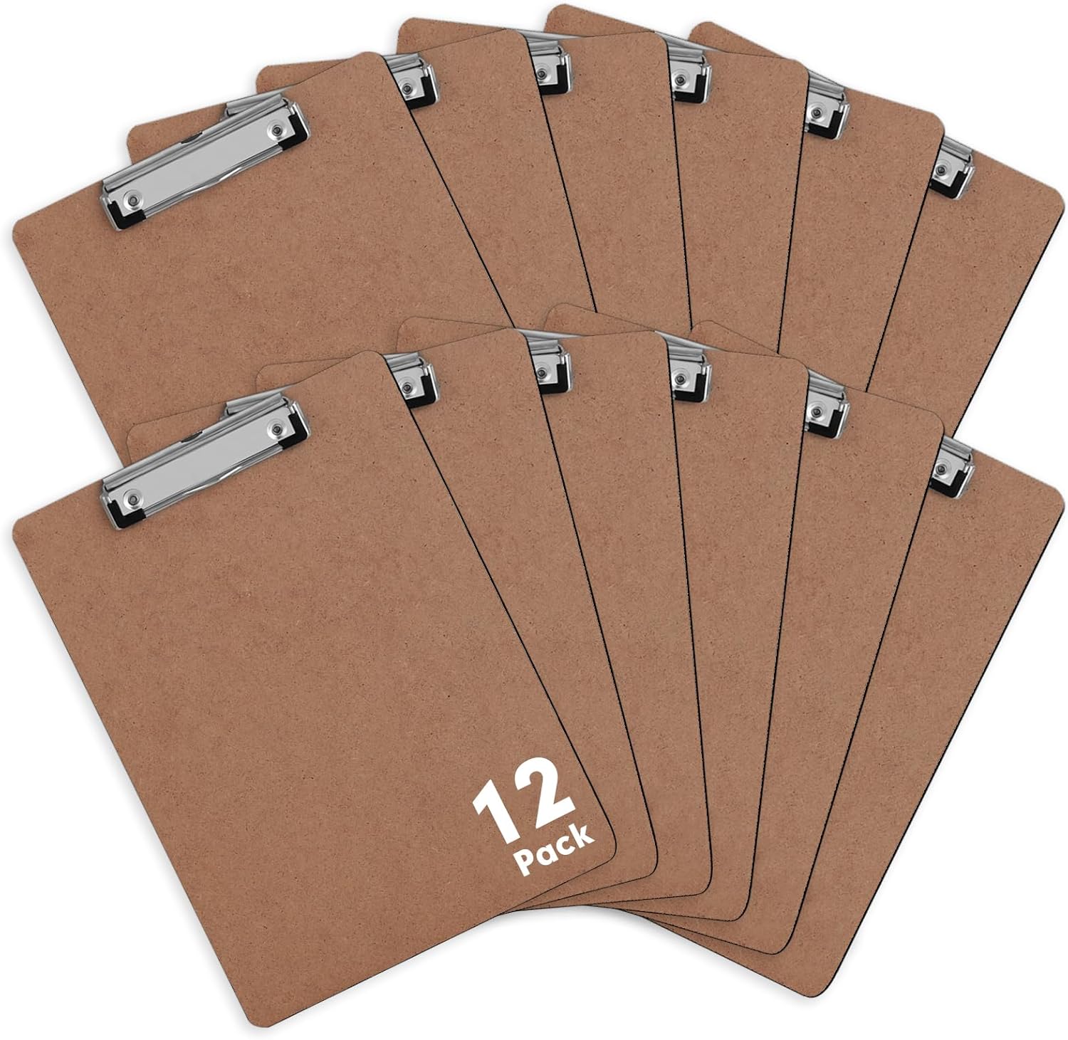 Clipboards, PANDRI 12 Pack Hardboard Office Clipboards, Low Profile Clip, Clip Boards 8.5x11 Standard Letter Size, Classroom Supplies, ECO Friendly