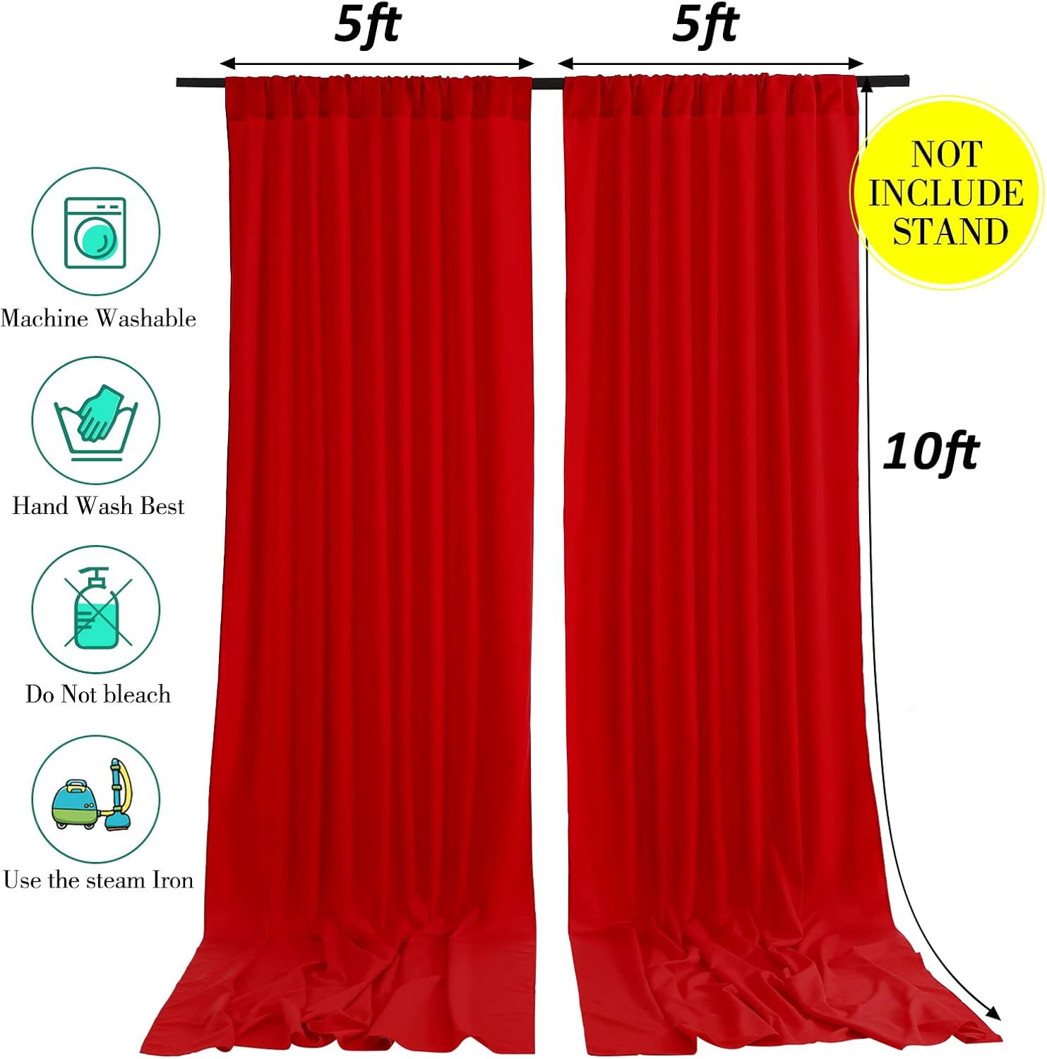Red Backdrop Curtains 2 Panels 5ft x 10ft Polyester Photo Backdrop Drapes for Wedding Christmas Party Decorations