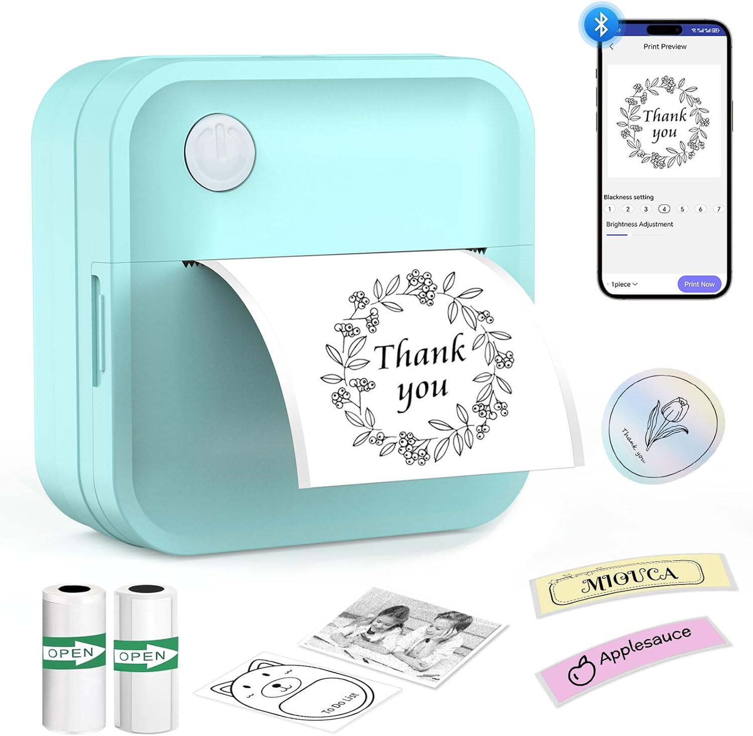 Label Maker Machine with Tape - Mini Sticker Printer Bluetooth Label Printer for Home Office Organization, Portable Thermal Sticker Maker Print Pod with Multiple Templates for Phone (Green)