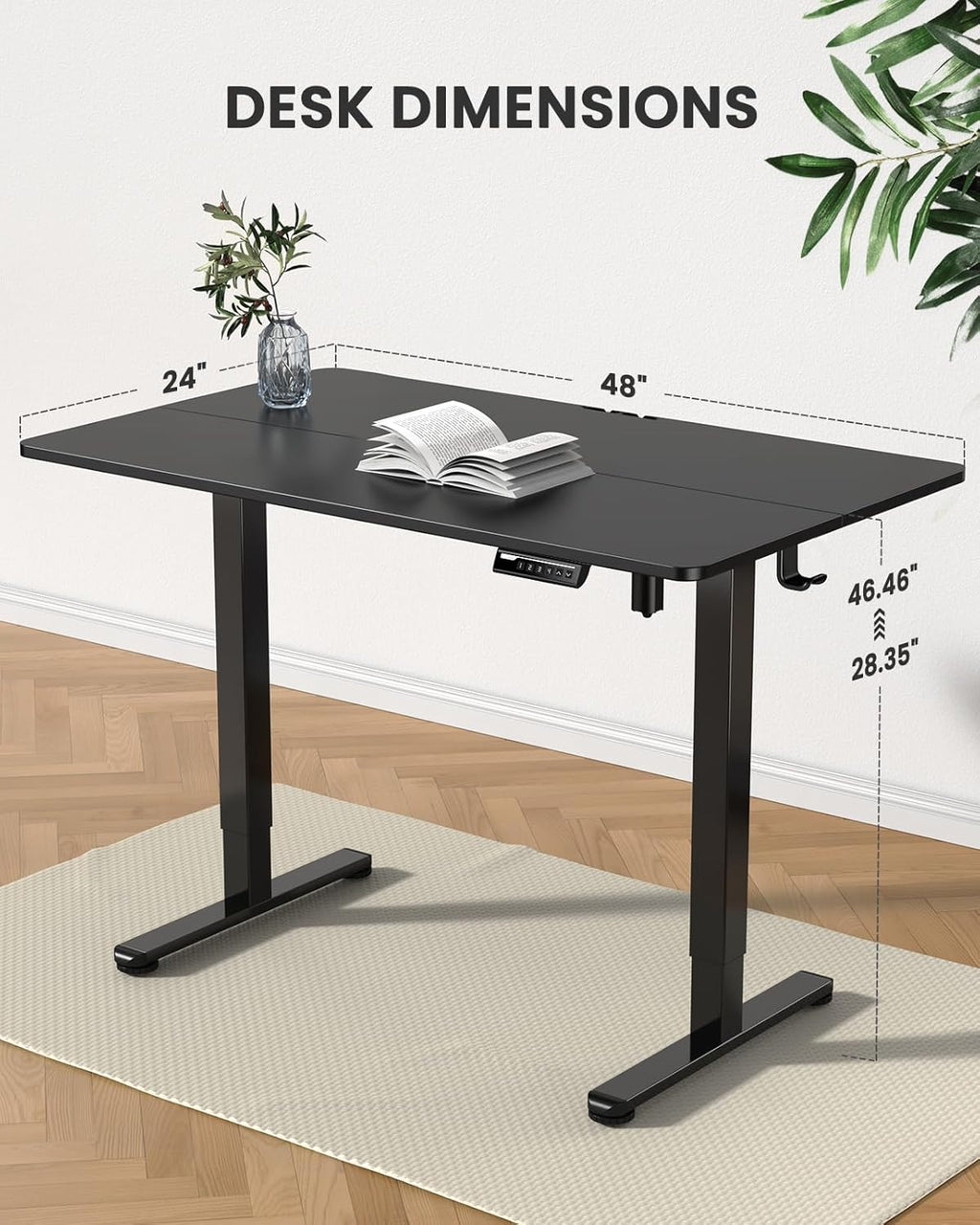 ErGear Small Height Adjustable Electric Standing Desk, 40 x 24 Inches Sit Stand up Desk, Memory Computer Home Office Desk with Two-Piece Desktop (Black)