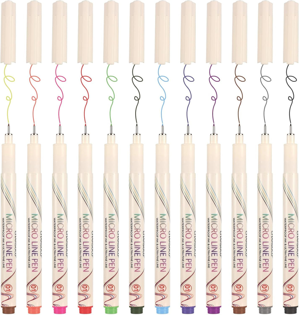01 Micro Fine Point Pen Set - 12 Waterproof Archival Ink Colors, 0.25mm Fineliner Pens for Art Illustrations, Sketching, Anime, Manga, Technical Drawings & Scrapbooking