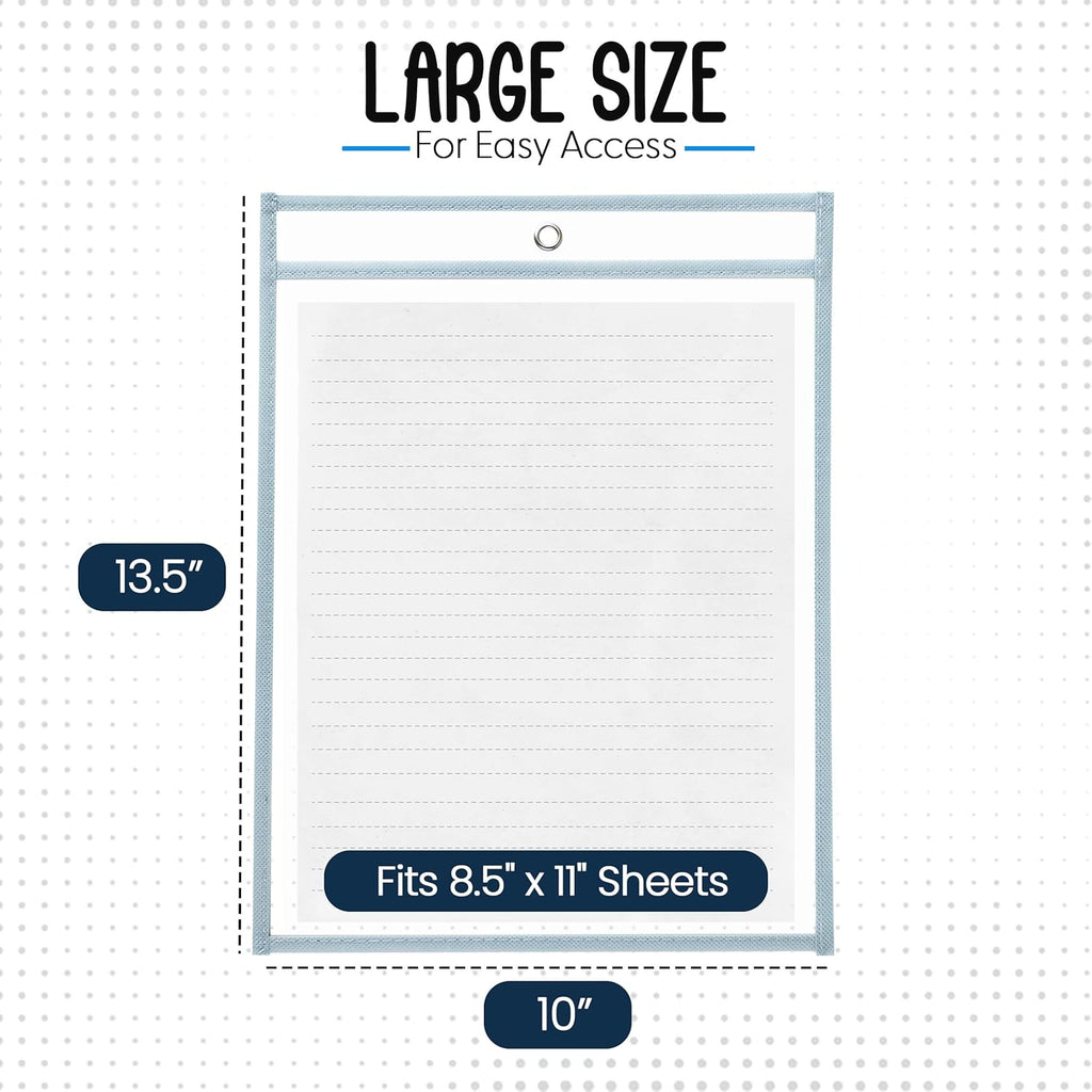 Essex Wares - 6 Pack, Light Gray, Water-Resistant Dry Erase Pocket Document Protectors, 10" Wide x 13.5" Tall - Dry Erase Clear Plastic Sleeves - Reusable & Easy Erase Plastic Invoice Holders