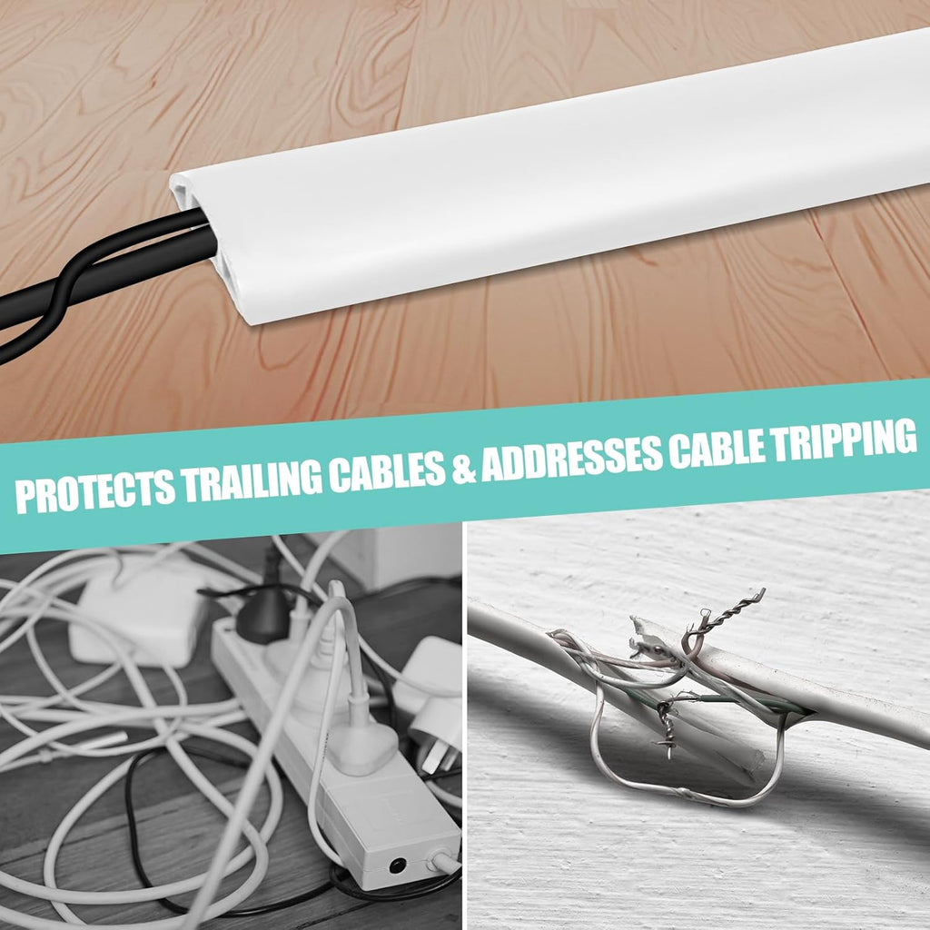 Floor Cord Cover Self Adhesive Cord Hider,10FT Cable Management, Extension Strip Protector for Wires, Prevent Cable Trips for Offices, Gyms, Exhibitions Cavity:0.39"(W) x 0.27"(H) White