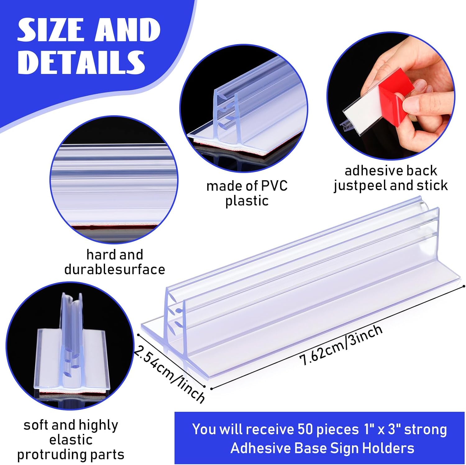 Fulmoon 50 Pcs Sign Holder, Adhesive Base Sign Holders Multiple Uses for Counters, Warehouses, Base Holders with Strong Adhesive (1*3in)