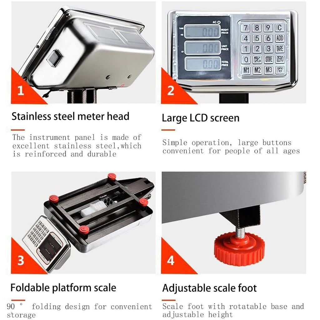 Industrial Platform Scale 660lb Floor Weight Computing Postal Scale Digital Large Scale LB/KG Perfect Foldable for Postal Luggage Shipping Mailing Weighing Double-Sided Display