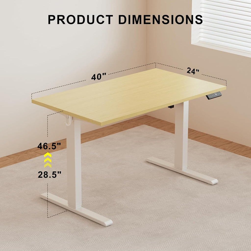 40x24 Inches Whole Piece Electric Standing Desk, Seamless One Piece Height Adjustable Sit to Stand up Desk for Home Office, Ergonomic Computer Workstation, Oak