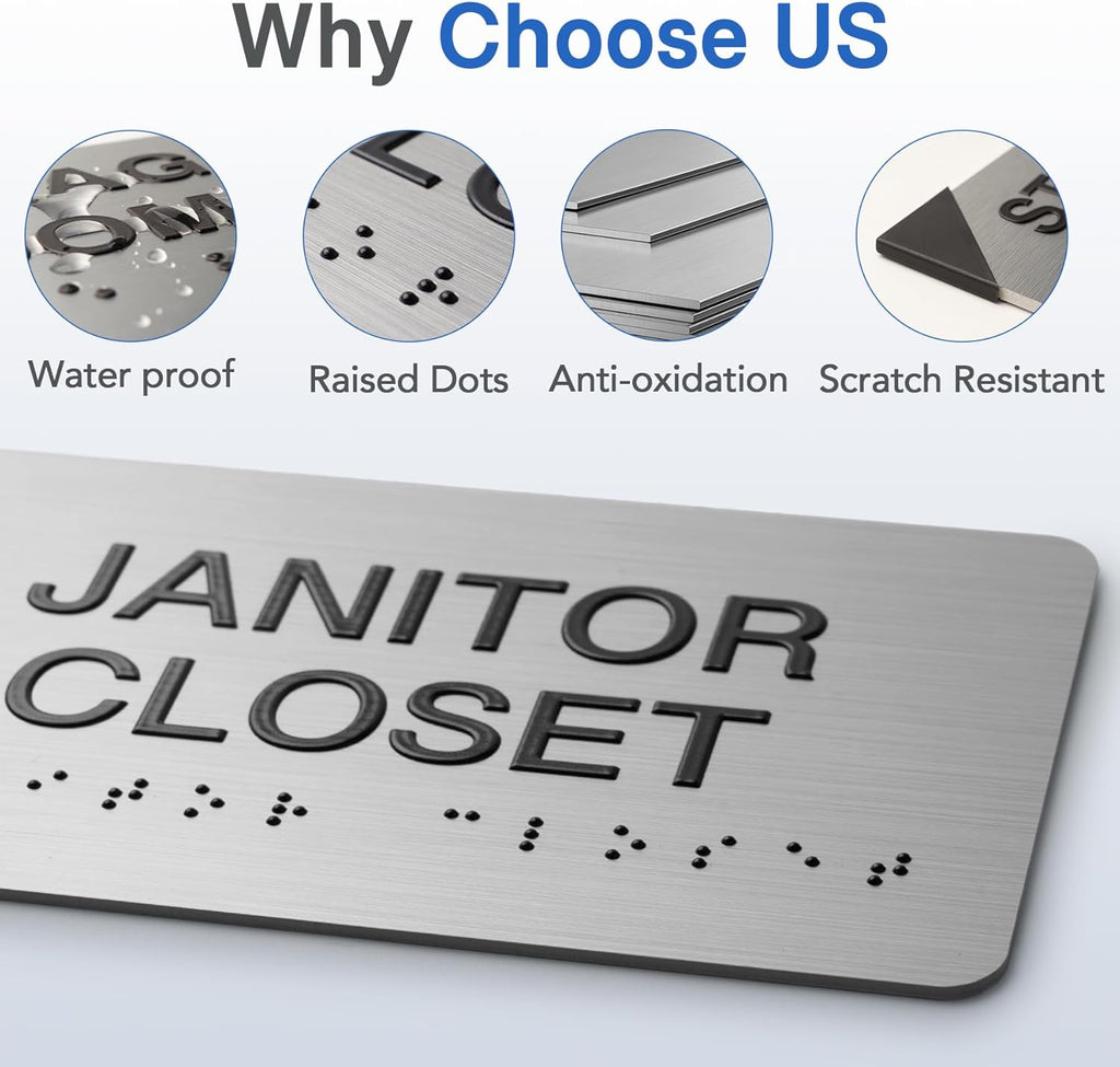 SECURITY OFFICE Signs with Raised Text & Grade 2 Braille, Brushed Aluminum/Silver Finish Easy Install with Double-Sided Tape, ADA Compliant Storage Room Door Sign for Businesses & Offices