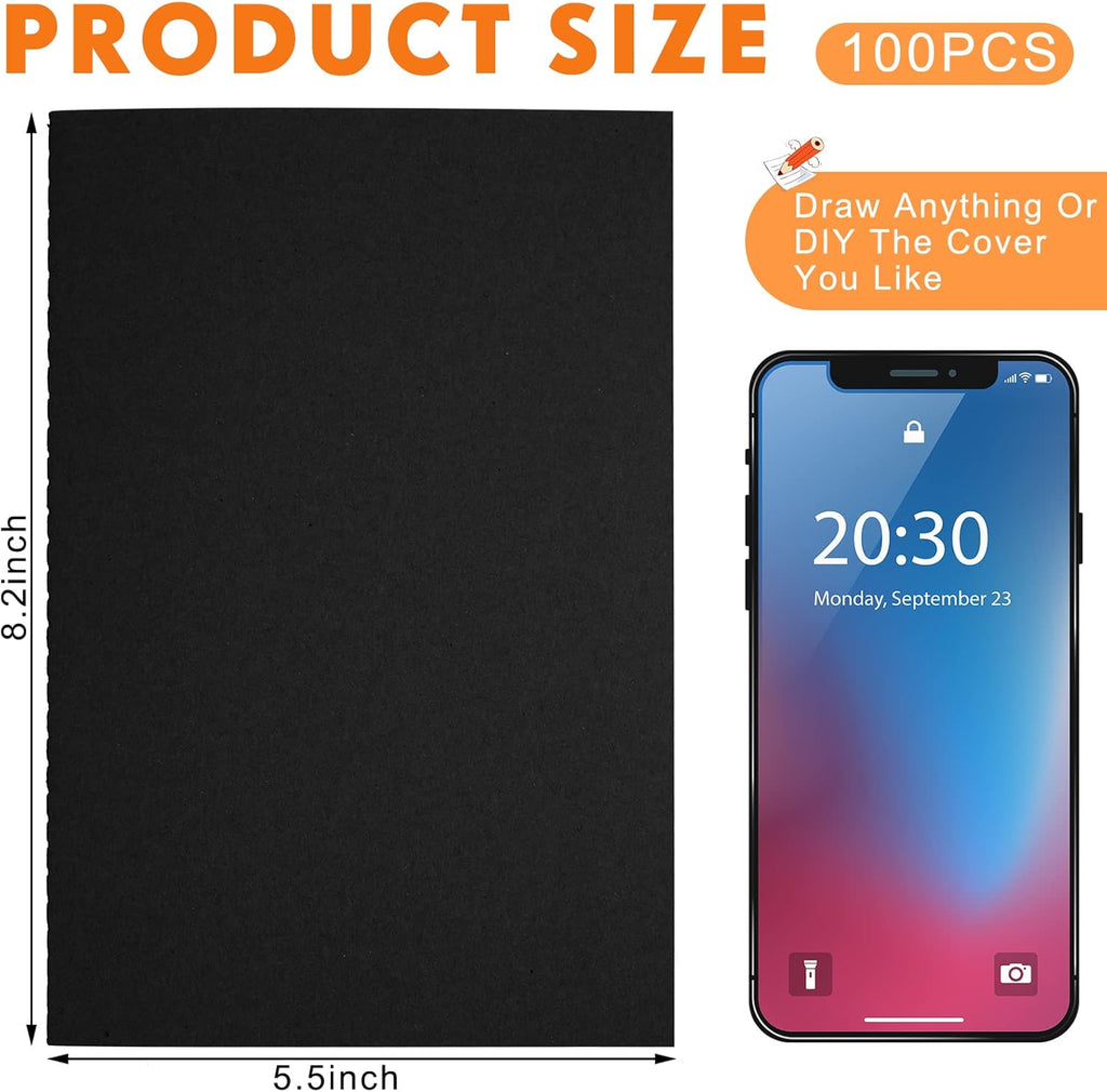 100 Pcs Kraft Notebook Journals 5.5 Inch x 8.3 Inch A5 Softcover Notebooks Bulk for Writing Sketch Office Notepad with 60 Pages 30 Sheets (Multicolor,Lined)(Black,Lined)