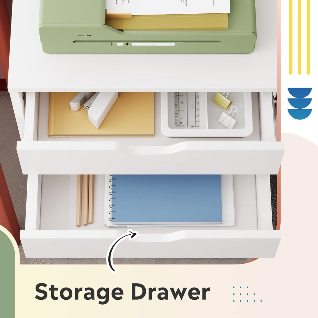 DEVAISE 7-Drawer Chest, Wood Storage Dresser File Cabinet with Wheels, White