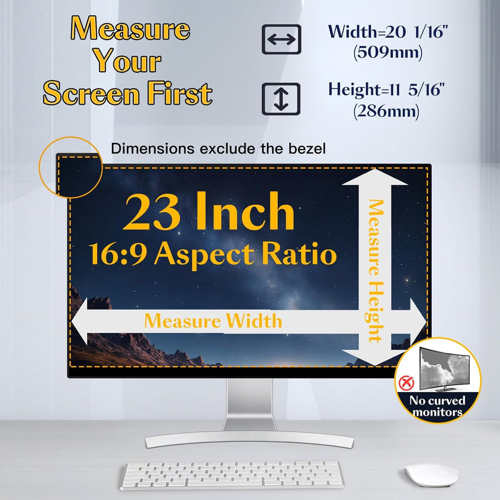 Magnetic 23 Inch Privacy Screen for Computer Monitor 16:9 Widescreen Desktop PC, 23in Hanging Removable Anti Blue Light Glare Eye Protection Shield, Screen Protector Panel