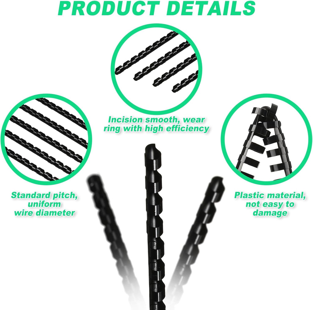 Yunsailing 150 Pack Plastic Binding Combs Plastic Binder Comb Ring 19 Ring Binding Spines Letter Size Spiral coils for Notebook Calendar(1/4 in,Black)