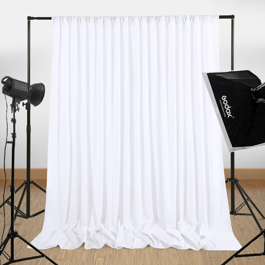 White Backdrop Curtains 30ft x 10ft: Polyester Photography Backdrop Drapes - Wedding Party Photo Shoot Background 6 Panels 5x10ft
