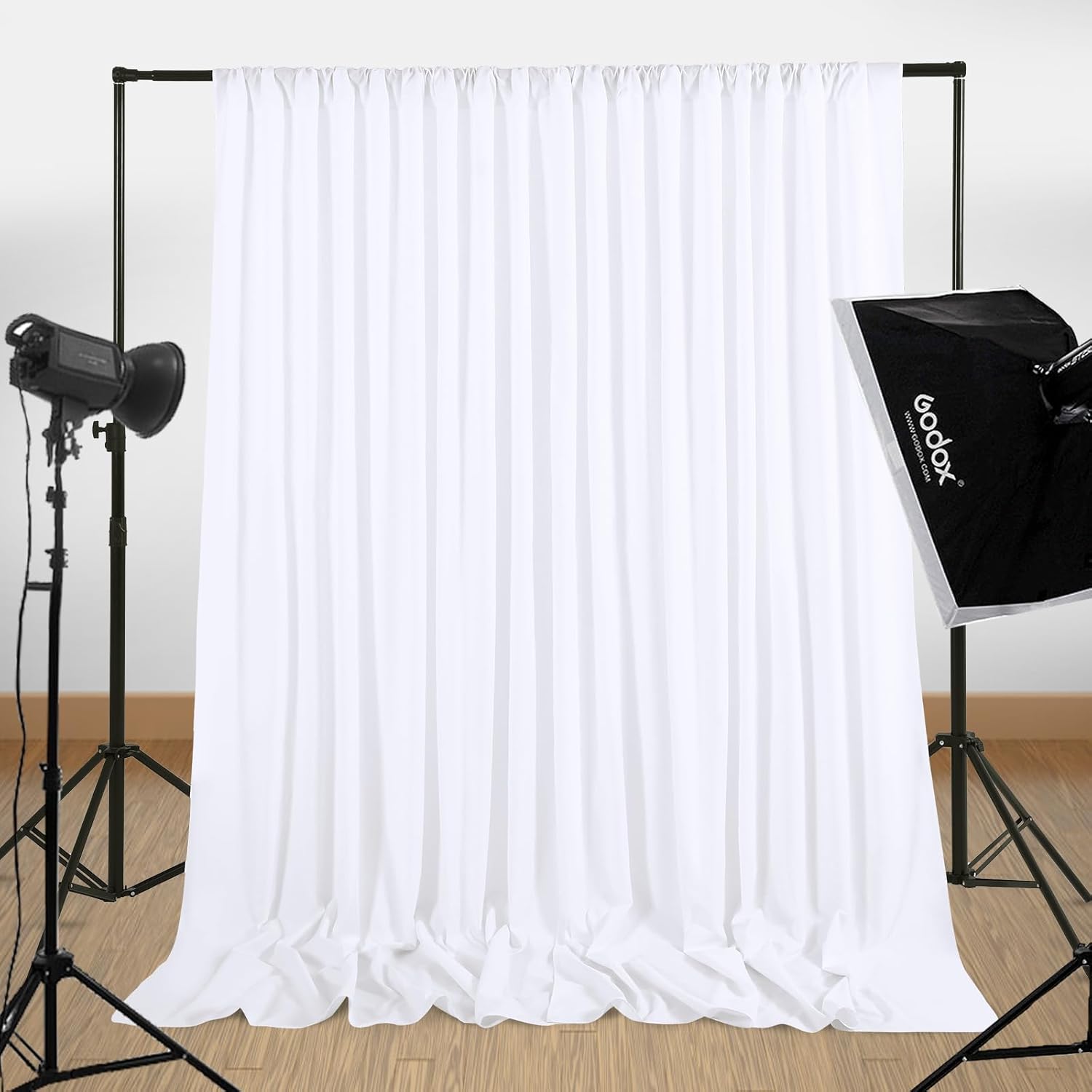 White Backdrop Curtains 30ft x 10ft: Polyester Photography Backdrop Drapes - Wedding Party Photo Shoot Background 6 Panels 5x10ft