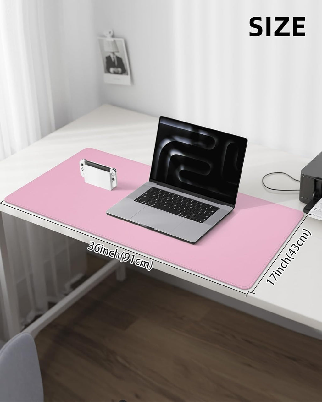 Leather Desk Pad Protector,Desk Mat,Large Mouse Pad, Non-Slip Desk Pad, Waterproof PU Leather Desk Blotter Mat, Desk Cover for Office and Home (Pink, 36" x 17")