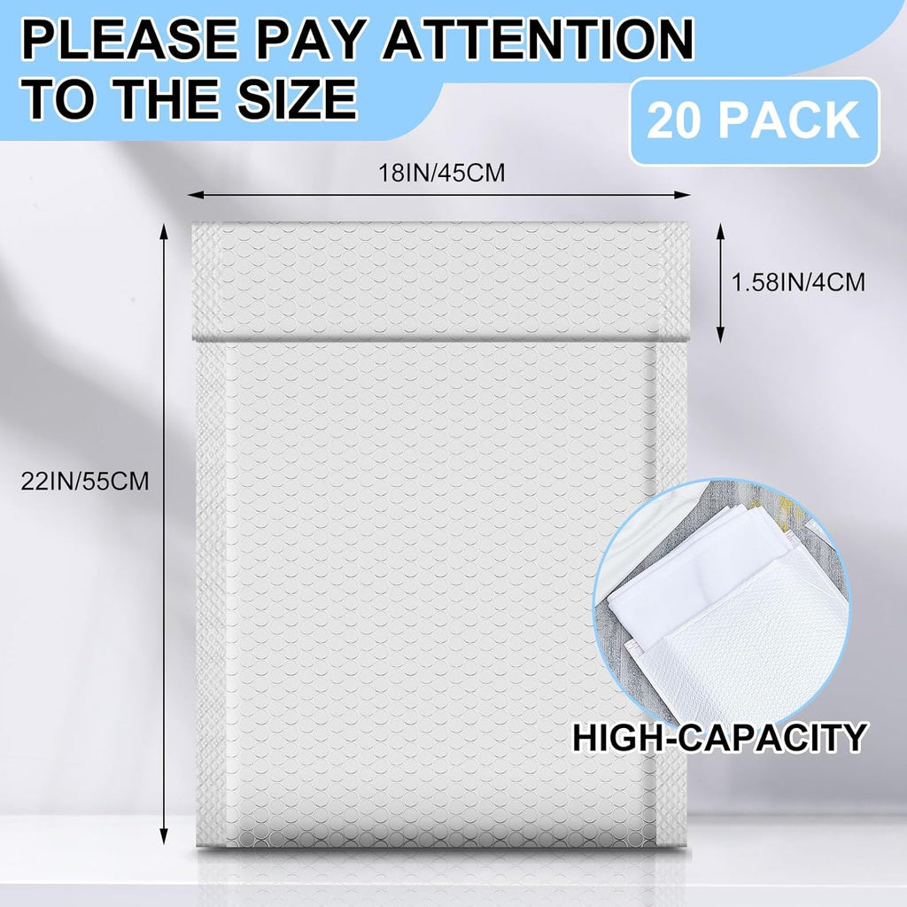 Ireer 20 Pack Extra Large 18 x 22" Bubble Mailers Poly Padded Envelopes Cushioned Mailing Envelopes Bubble Padded Mailers Self Adhesive Waterproof Shipping Bags for Business Christmas Gift Packaging