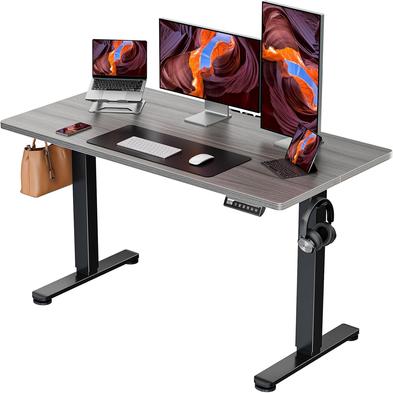 ErGear Height Adjustable Electric Standing Desk, 48 x 24 Inches Sit Stand up Desk, Memory Computer Home Office Desk with Two-Piece Desktop (Grey)