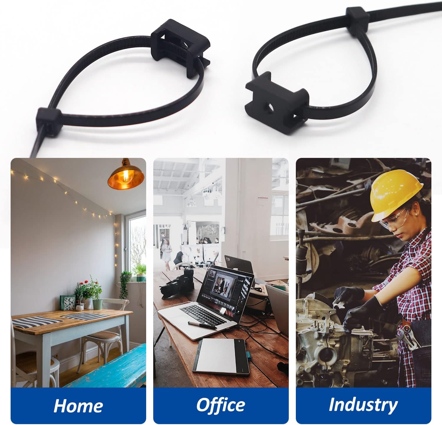 Cable Zip Tie Mounts Kit - 240 Set Wire Cable Clips Organizer Holders with 8" Cable Ties, Saddle Type Mounts Base and Tapping Screw, Black