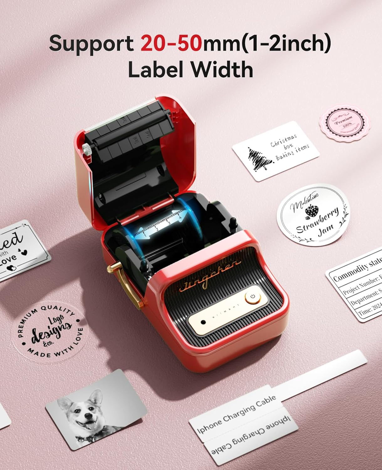 NIIMBOT B21 Label Maker, 2 Inch Portable Thermal Label Printer, Label Maker Machine with Tape, Compatible with Android, iOS & PC,Labeling for Home Storage Office and Small Business,Red