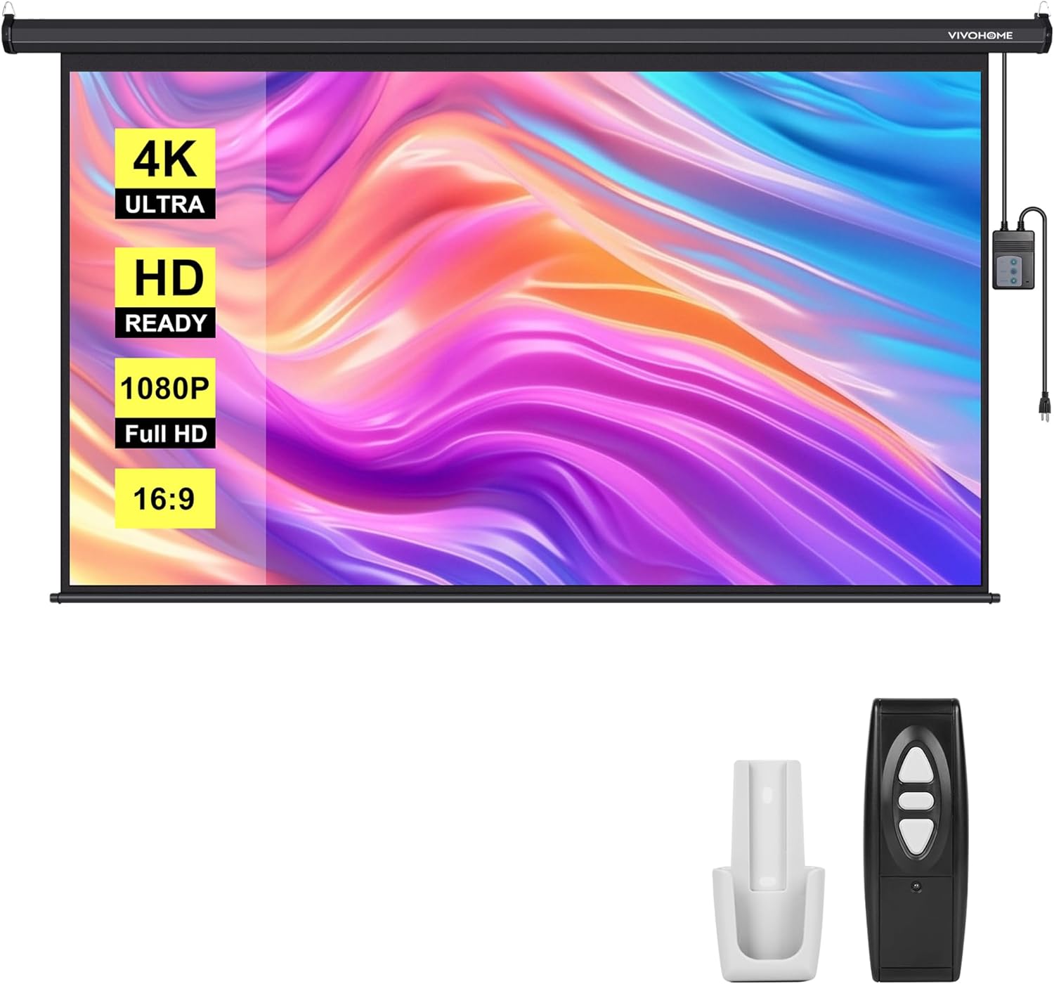 VIVOHOME Motorized Projector Screen with Remote, 16:9 100 Inch Auto Electric Projection Screen, HD 4K Movie Screen for Home Theater, Cinema, Office (87 x 49 Black)