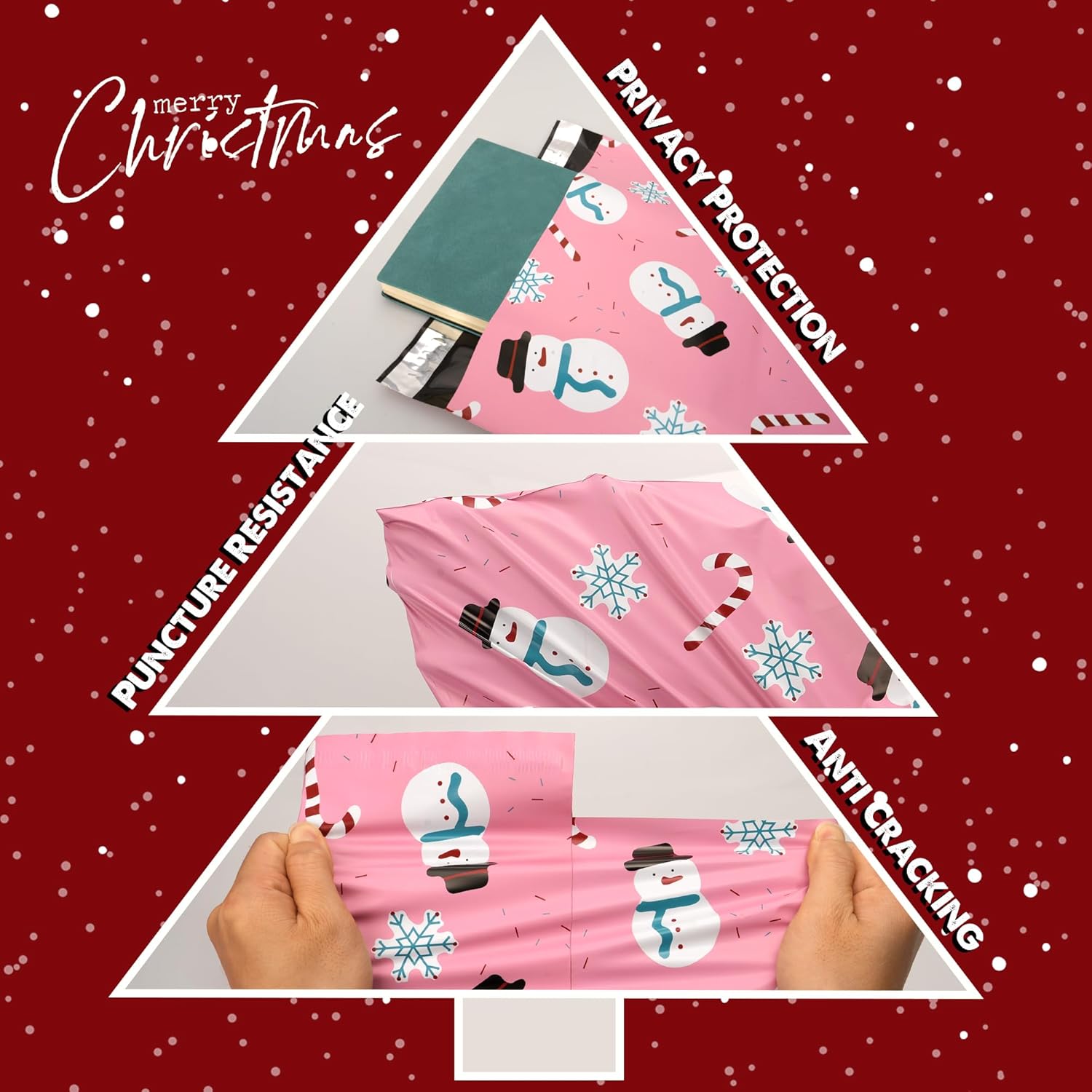Christmas Poly Mailer 10x13 Inch 100 Pcs, Waterproof Shipping Bags for Clothing, Tear-Resistant Mailier, Strong Mailing With Self-Seal - Snowmen Printed
