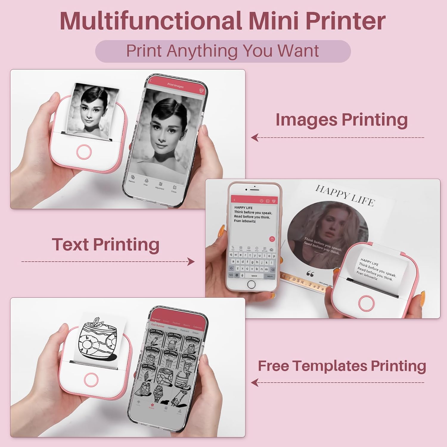 Instant Print for Kids - T02 Mini Printer, Thermarote Sticker Maker, Instant Phone Photo Printer for Study, Fun, Games, Stickers, Labels, Flashcards, Pink