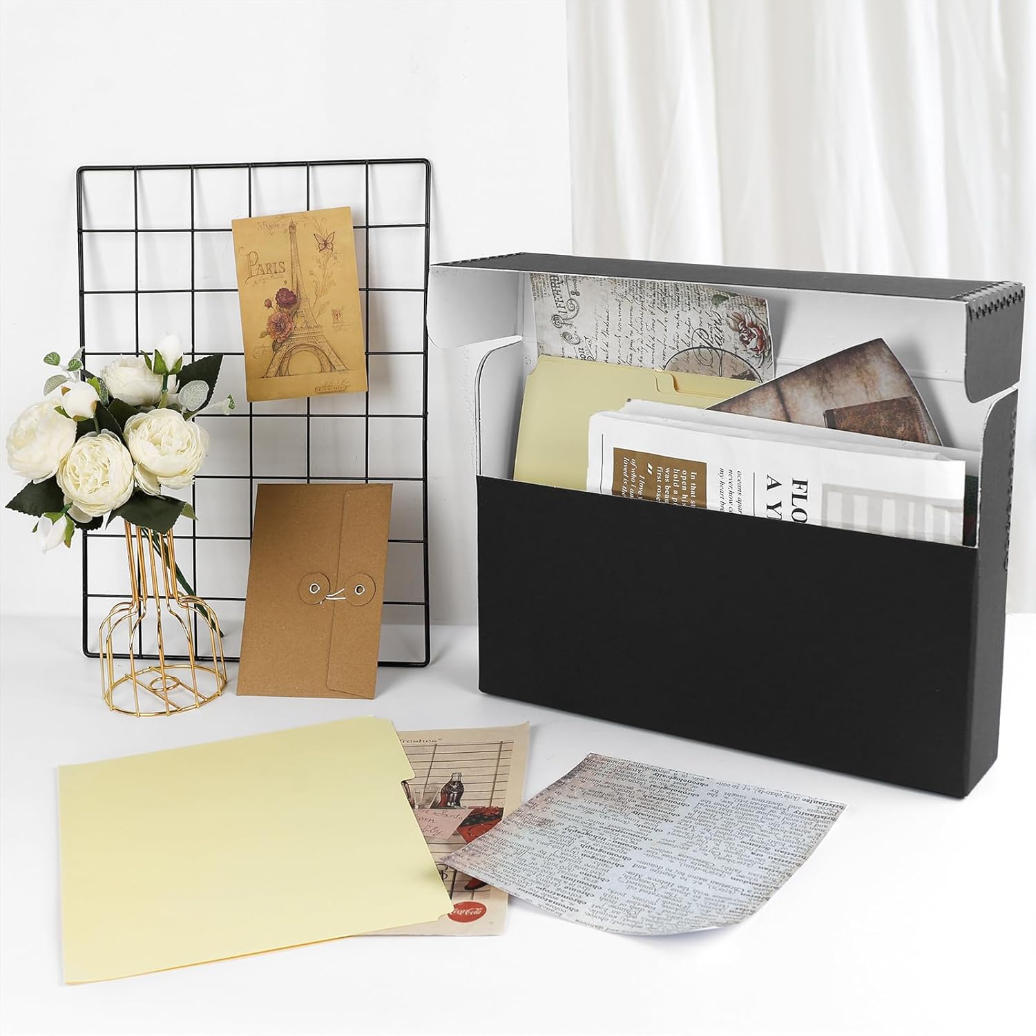 Lineco Archival Document Storage Box with Metal Edge, Acid-Free Black Boxboard, Organize and Store Files, Prints, Photos, Legal-Sized Case 15.5" x 10.5" x 2.5" Wide