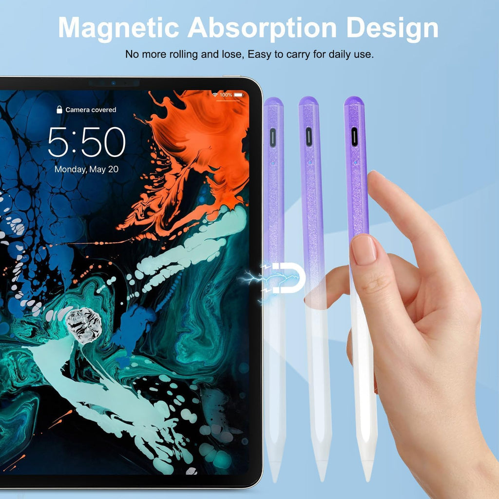 Stylus Pen for iPad Apple: Fast Charge for iPad Pencil Apple Pen with Palm Rejection Tilt Sensitivity - Pen for iPad 10/9/8/7/6, iPad Pro 12.9"/11"/13" M4, iPad Mini 6/5, iPad Air 5/4/3/M2 Purple
