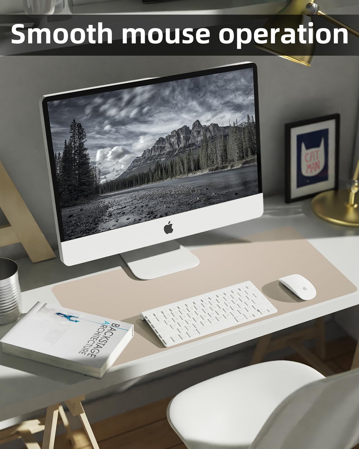 Leather Desk Pad Protector, Large Desk Mat, Mouse Pad, Non-Slip PU Leather Desk Blotter,Desk Cover mat,Desk mat for Keyboard and Mouse,Mat for Office&Home (Apricot, 48" x 17")