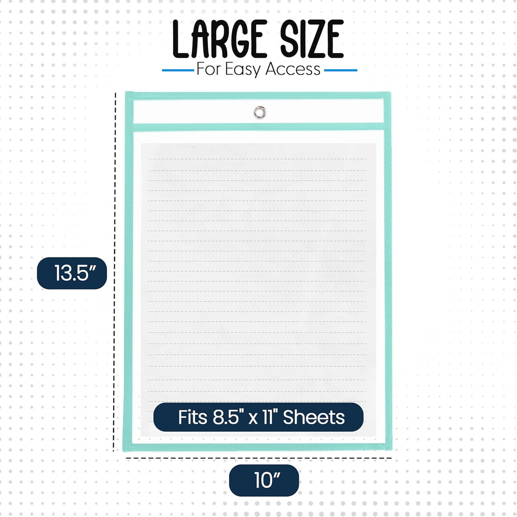 Essex Wares - 6 Pack, Seafoam, Durable Water-Resistant Dry Erase Pocket Document Protectors, 10" Wide x 13.5" Tall - Dry Erase Clear Plastic Sleeves - Reusable & Easy Erase Plastic Invoice Holders