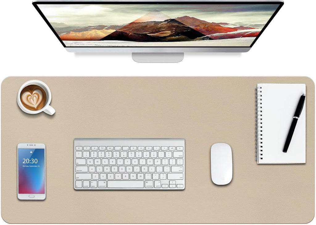 Boutilon Leather Desk Pad Protector,Non-Slip Mouse Pad,Laptop Desk Pad,Office Mouse Mat,Waterproof Leather Desk Blotter,Desk Writing Pad for Office and Home (M-Beige,30"x14")