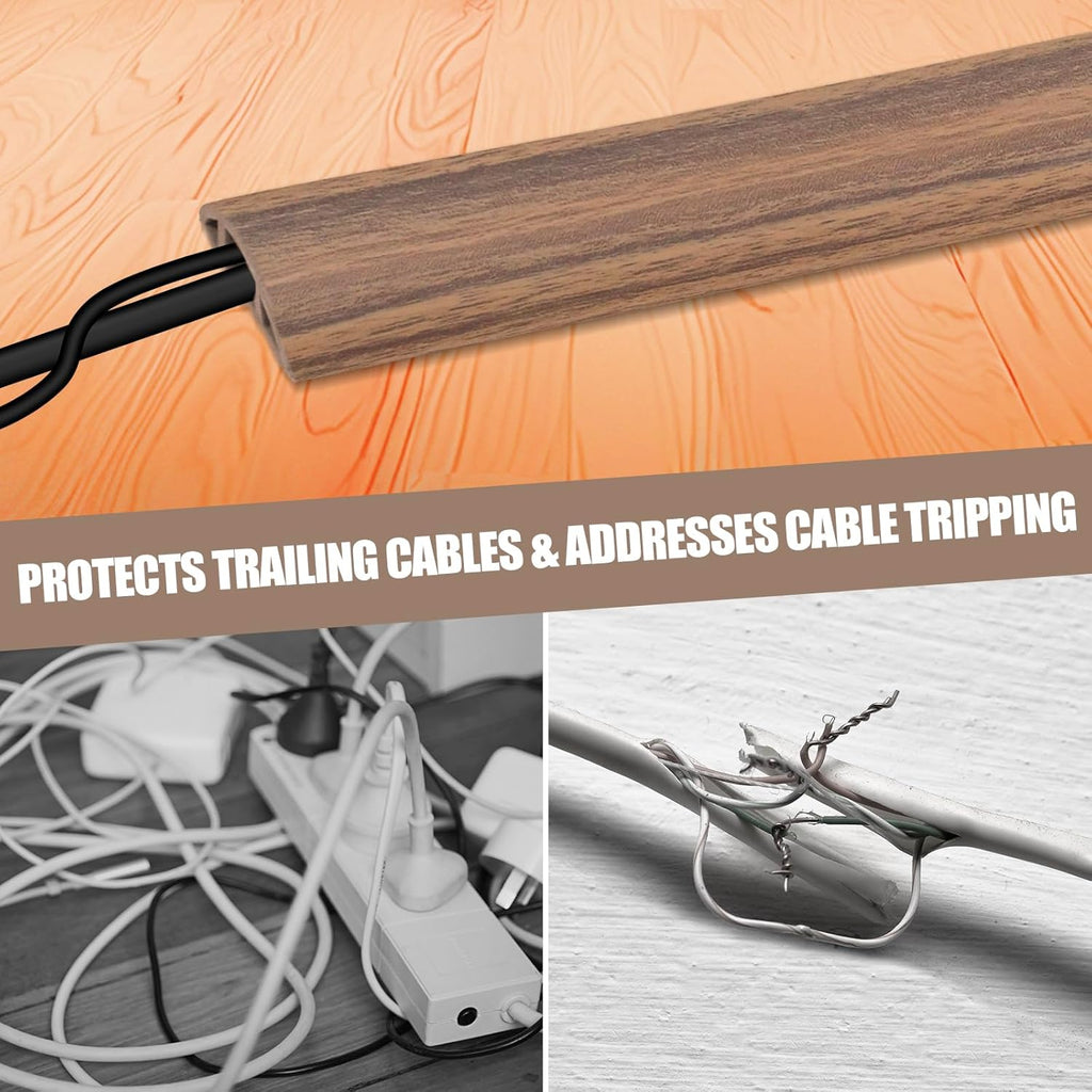 Floor Cord Cover Self Adhesive Cord Hider,10FT Cable Management, Extension Strip Protector for Wires, Prevent Cable Trips for Offices, Gyms, Exhibitions Cavity:0.51"(W) x0.3(H) Woodsmokedbrown