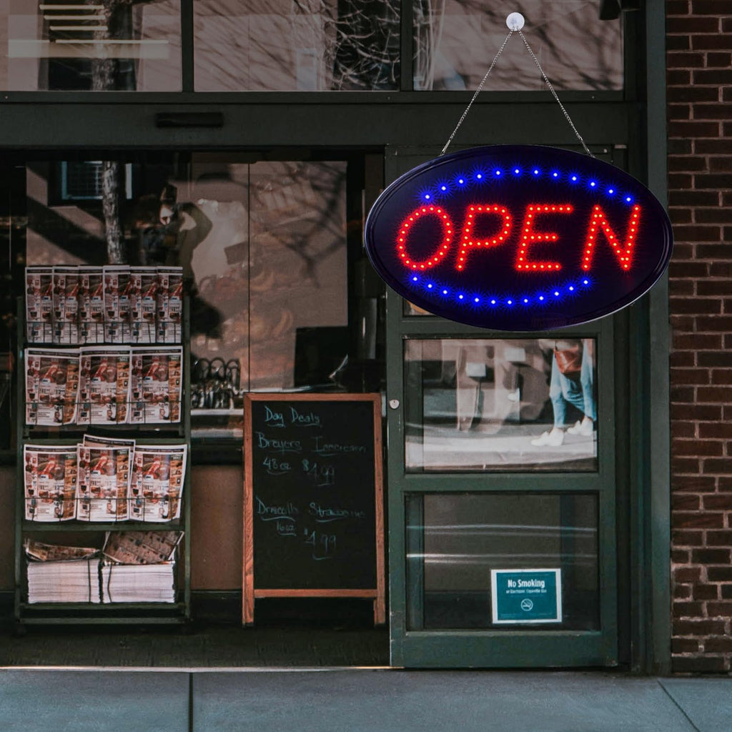 KEBE LED Open Sign, 23" x 14" Large High Visibility Advertisement Board Bright Electric Display Sign Flashing Light for Walls Business Window Bar Shop Hotel