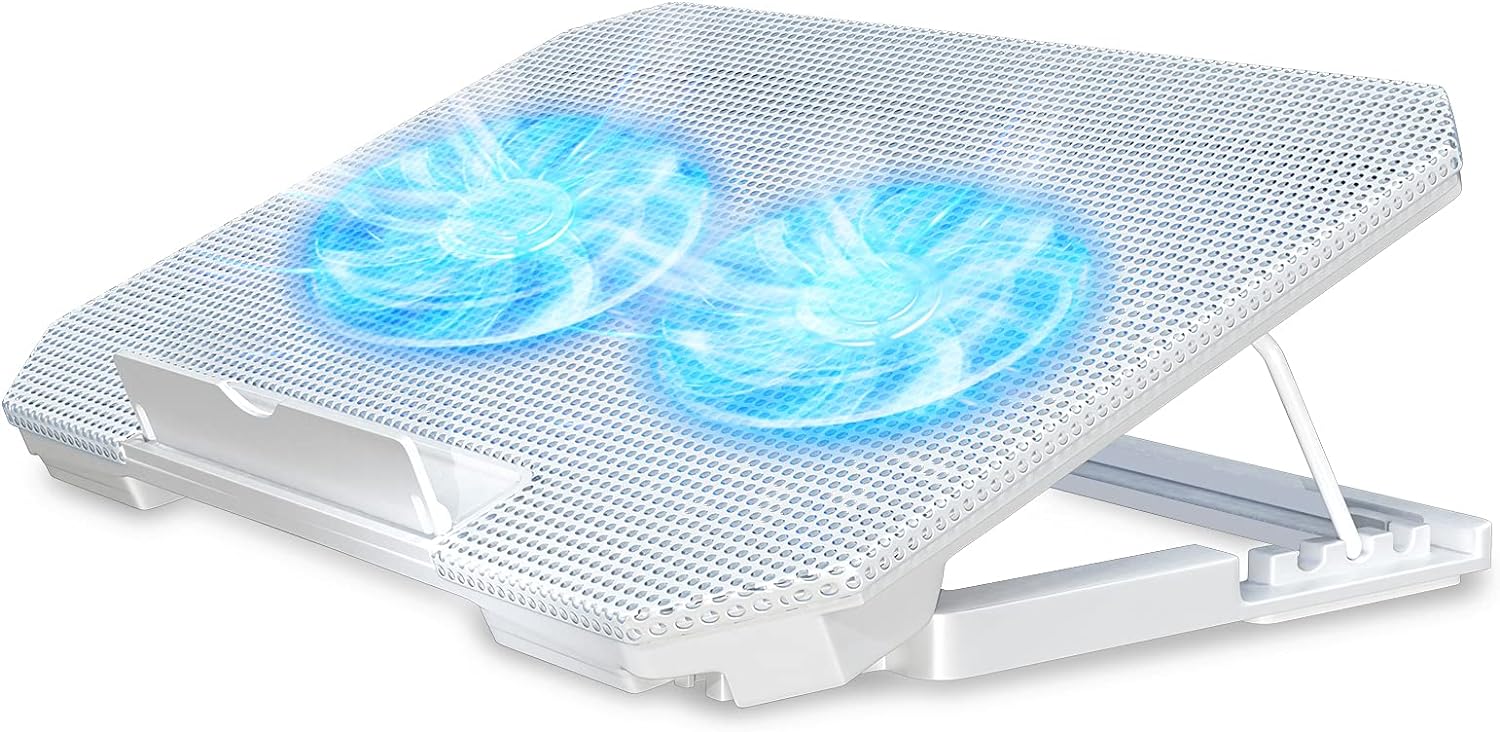 Laptop Cooling Pad with Adjustable Height Two 5.1 Inches Fan 2 USB Ports Suitable for 12"-15.6" Laptops（White）