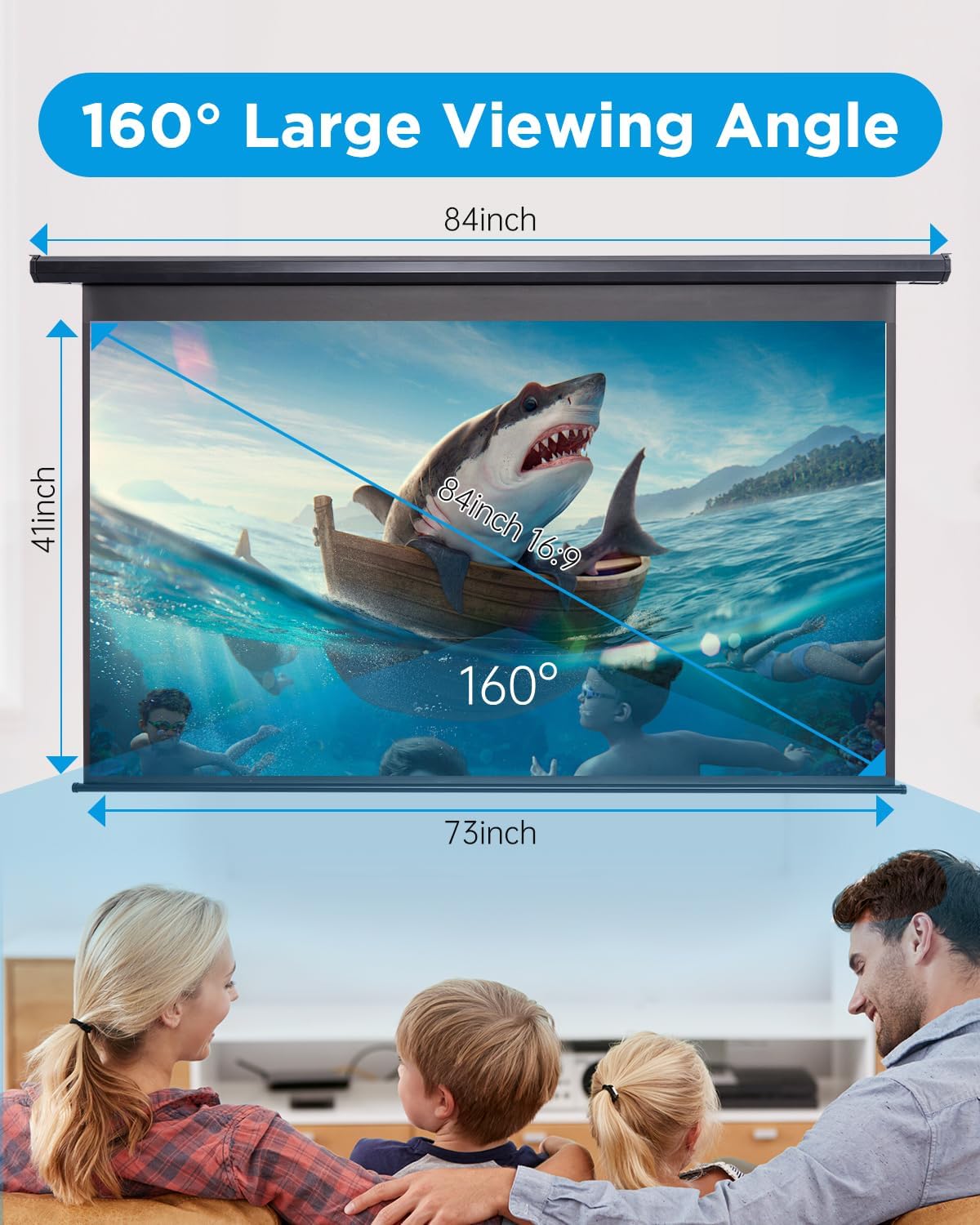 Projector Screen Motorized Pull Down 84 Inch 16:9 Electric Projector Screen with Remote, Automatic Projector Screens Wall Ceiling Mount Small Movie Screens for Projectors Outdoor Indoor Black