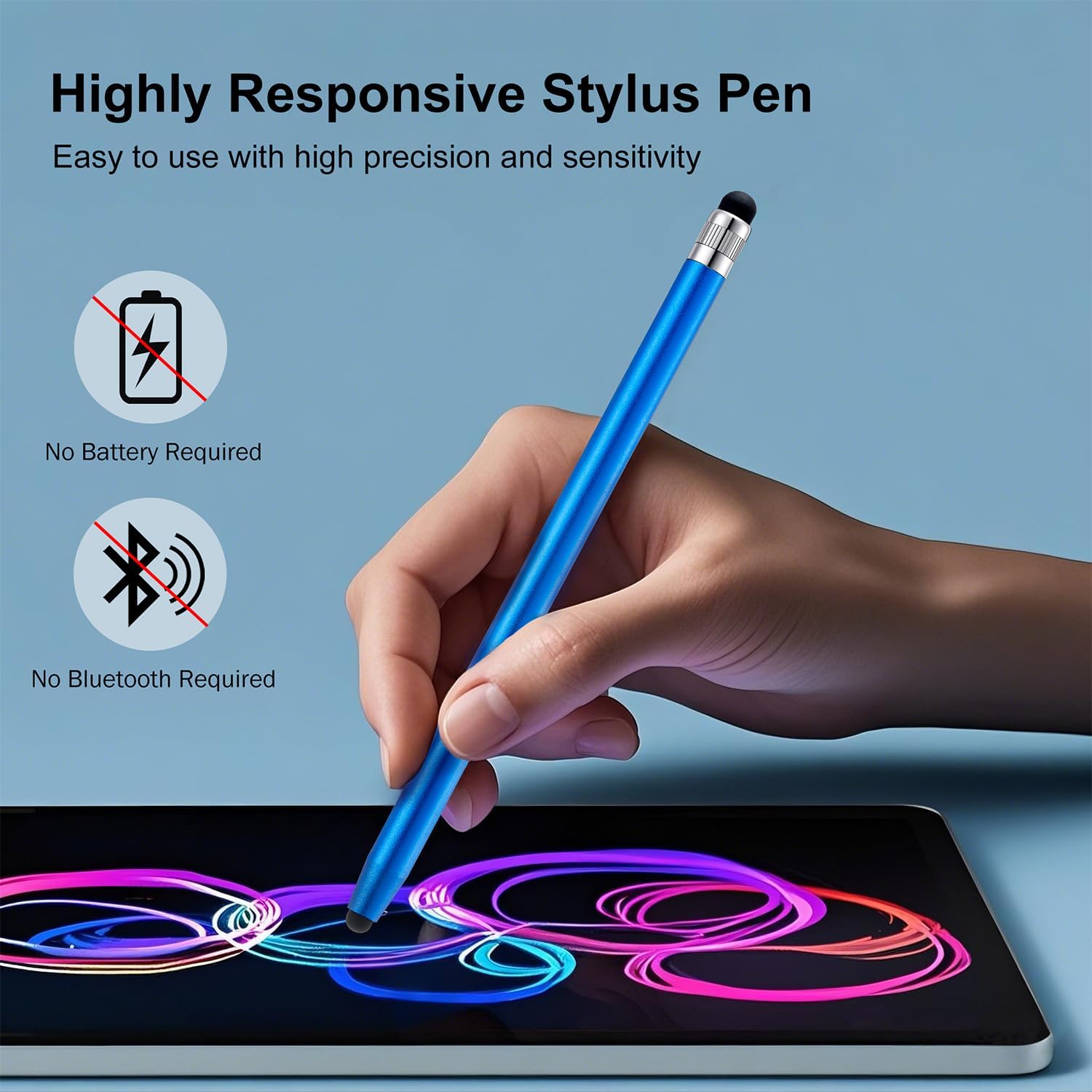 LINFANC 12Pcs Blue Stylus Pen for Touchscreen, 2-in-1 High Precision & Sensitivity Stylus Pen for iPhone/iPad/Android Smartphones and Tablets Compatible with All Touch Screens