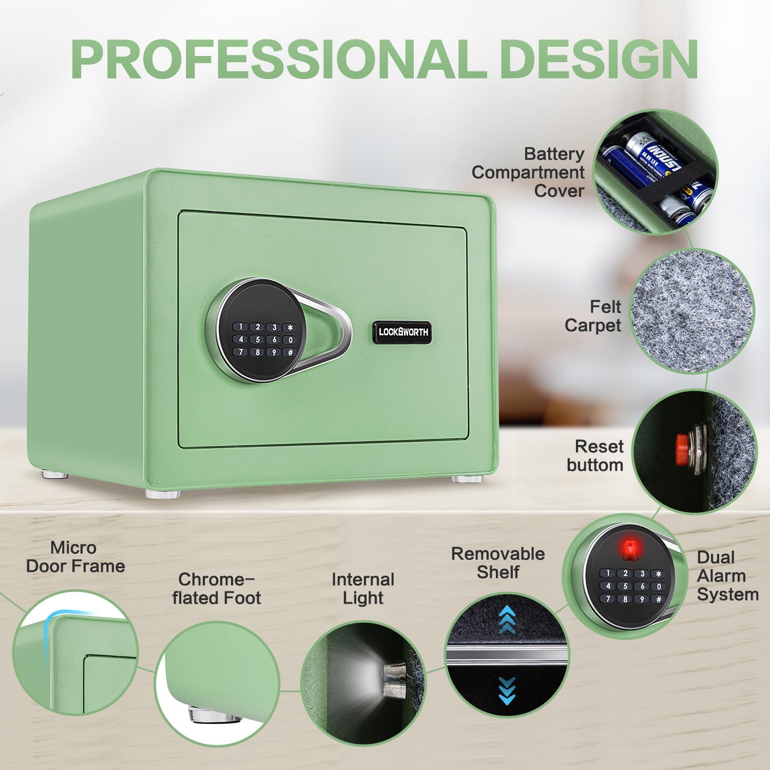 Safe for Home, Small Safe with Fireproof Bag, Removable Shelf, 1.0 Cubic Feet Digital Electronic Security Money Box for Cash, Document, Home, Office, Hotel Use, Green，9.84"D x 13.78"W x 9.84"H